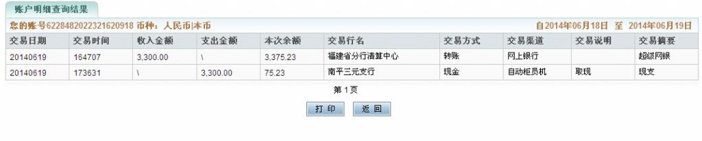 6月19日山西天駿鍋爐設備公司匯款3300元至農行卡
